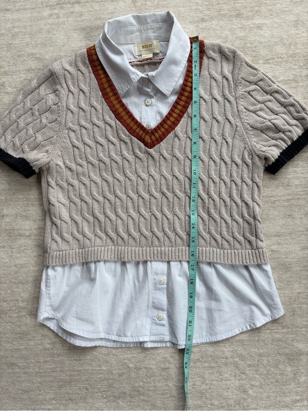 Maeve by Anthro Beige Cable Knit Cricket Sweater Top, Timeless V-neck Size Small - Picture 11 of 14